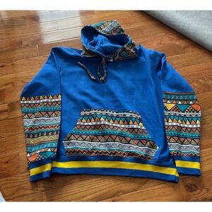 Enter The Void Printed Size L Fleece Hoodie Olympian Blue Tribal Geometric